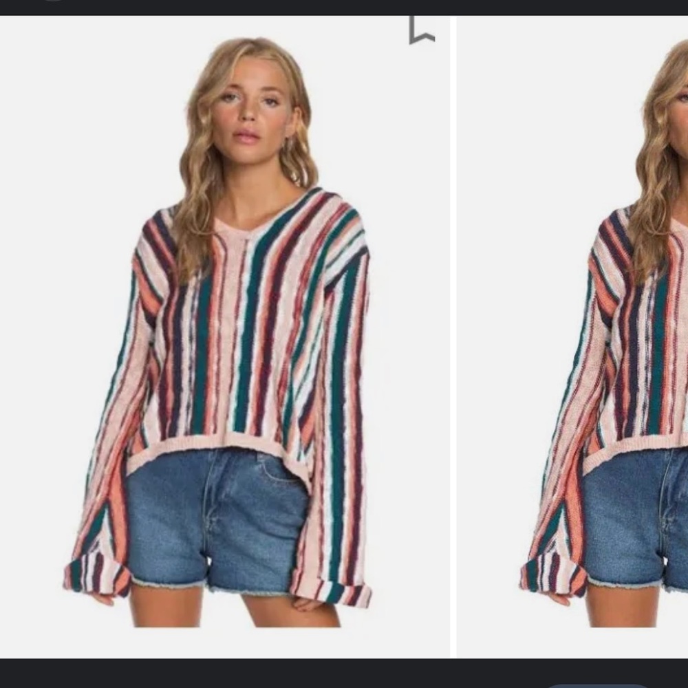 EUC Roxy sun express cropped stripped hoodie sweater size XS